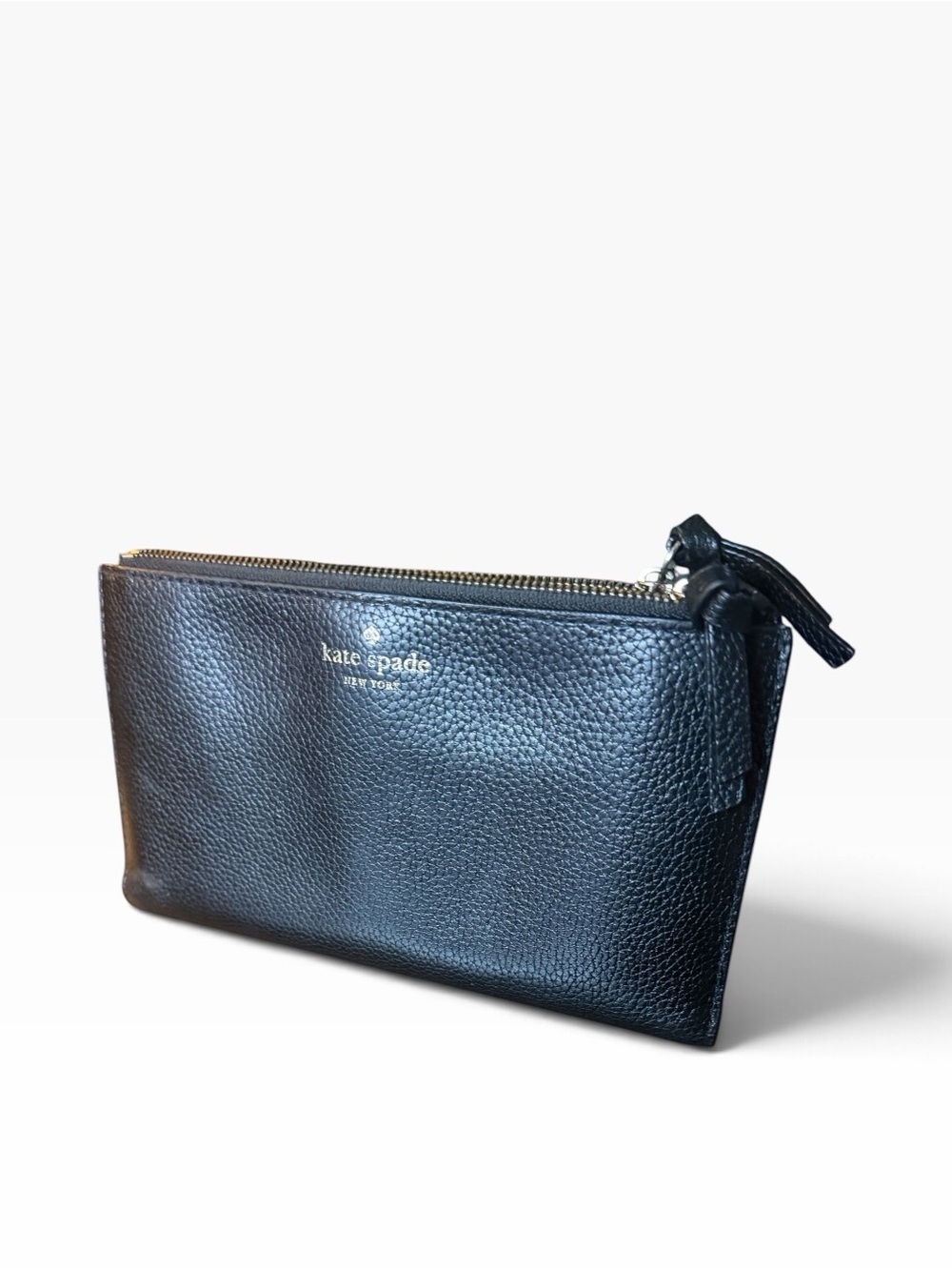 kate spade Black Pebbled Leather Wallet with Gold Logo